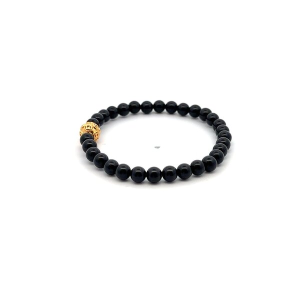 18K Gold Money Coin Ball Bracelet Gemstones Mini 4mm Black Tourmaline - Picture 3 of 5